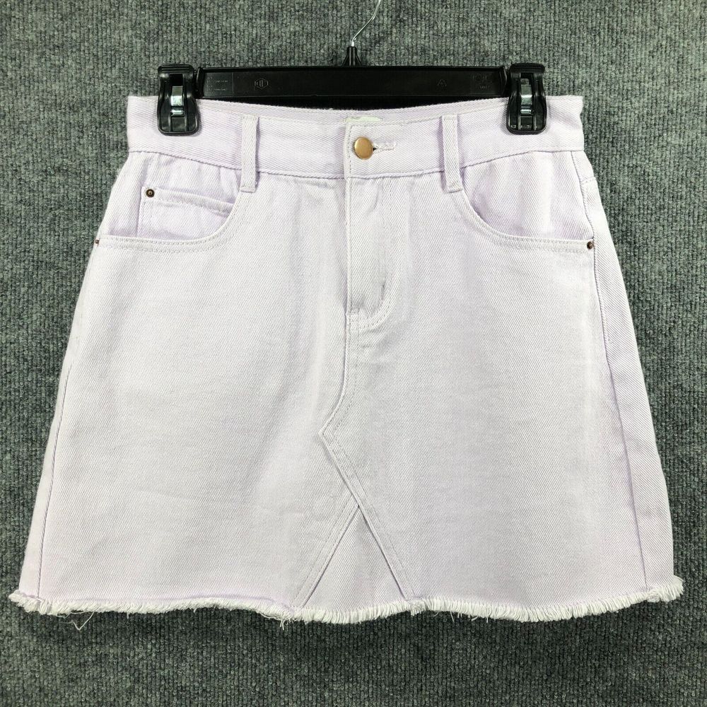PRINCESS POLLY XX Jean Skirt Women's Size 4 Light Purple Denim Mini Cut-off